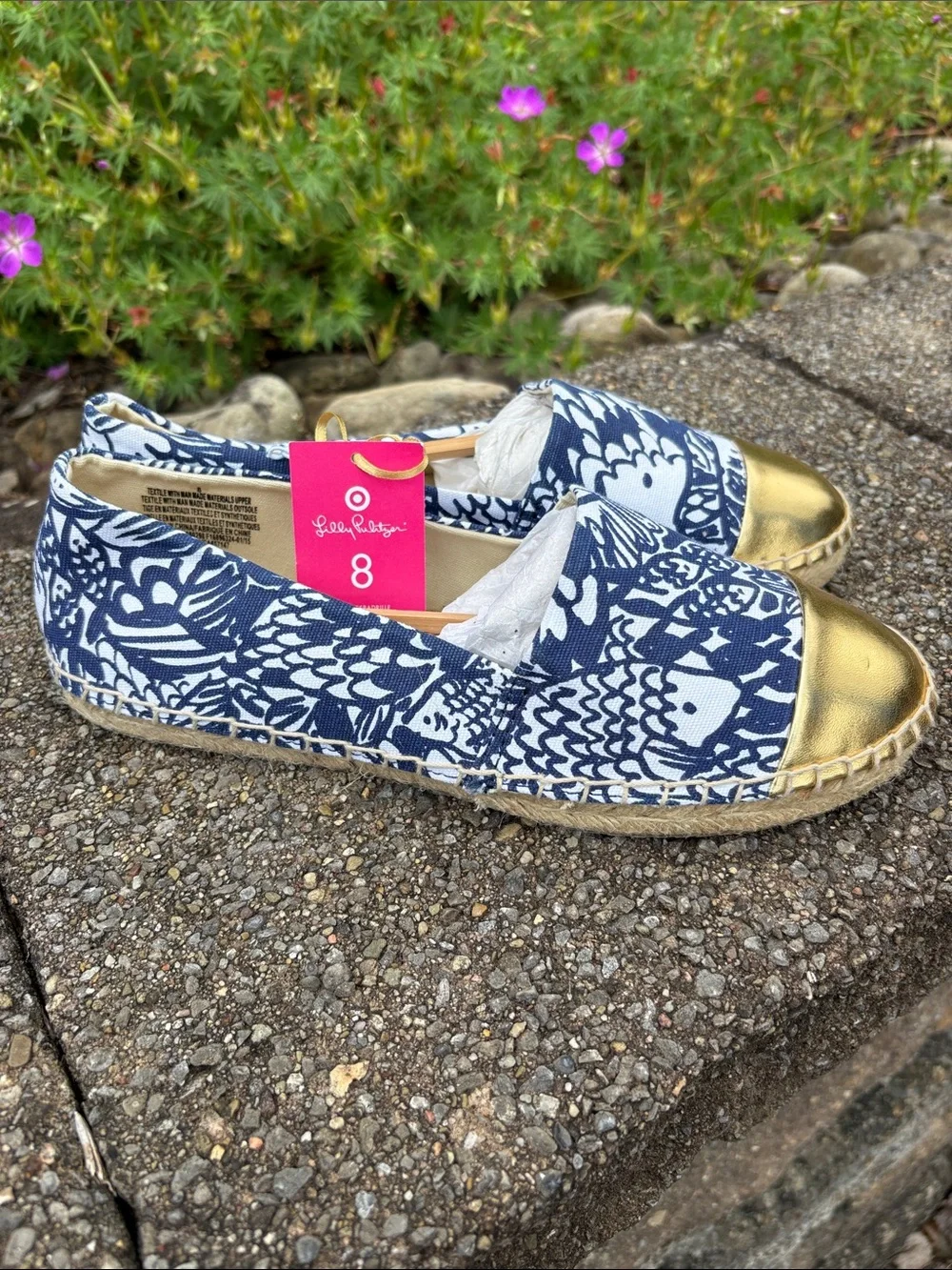 NWT Lily Pulitzer for Target Blue White & Gold Espadrilles Flats Size 8